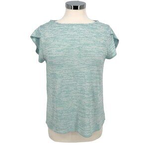 Market & Spruce Striped Tulip Sleeve Top Faux Button Back Blue Size MP NWT
